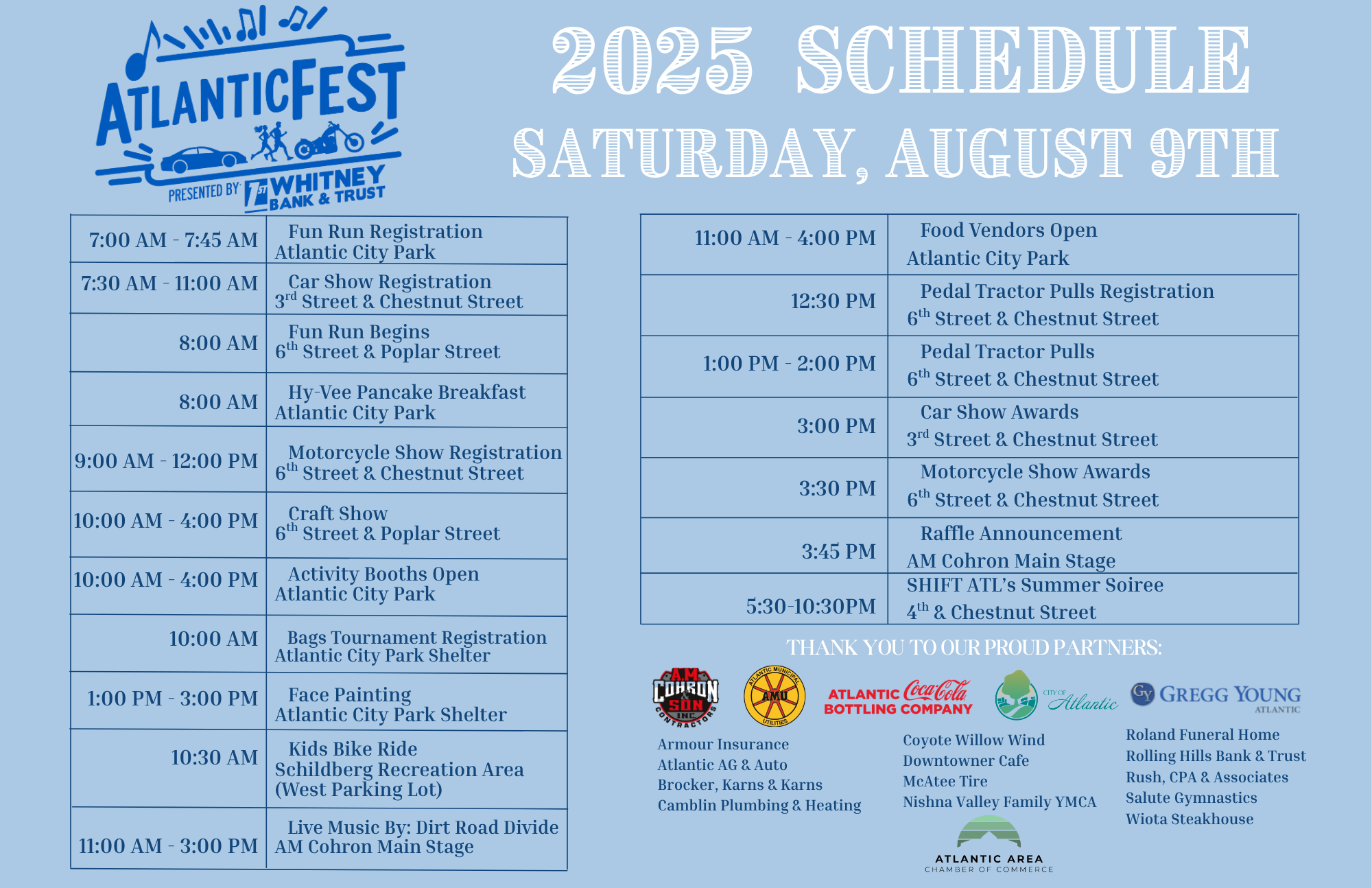 Schedule of activities for AtlanticFest on Saturday Aug 9